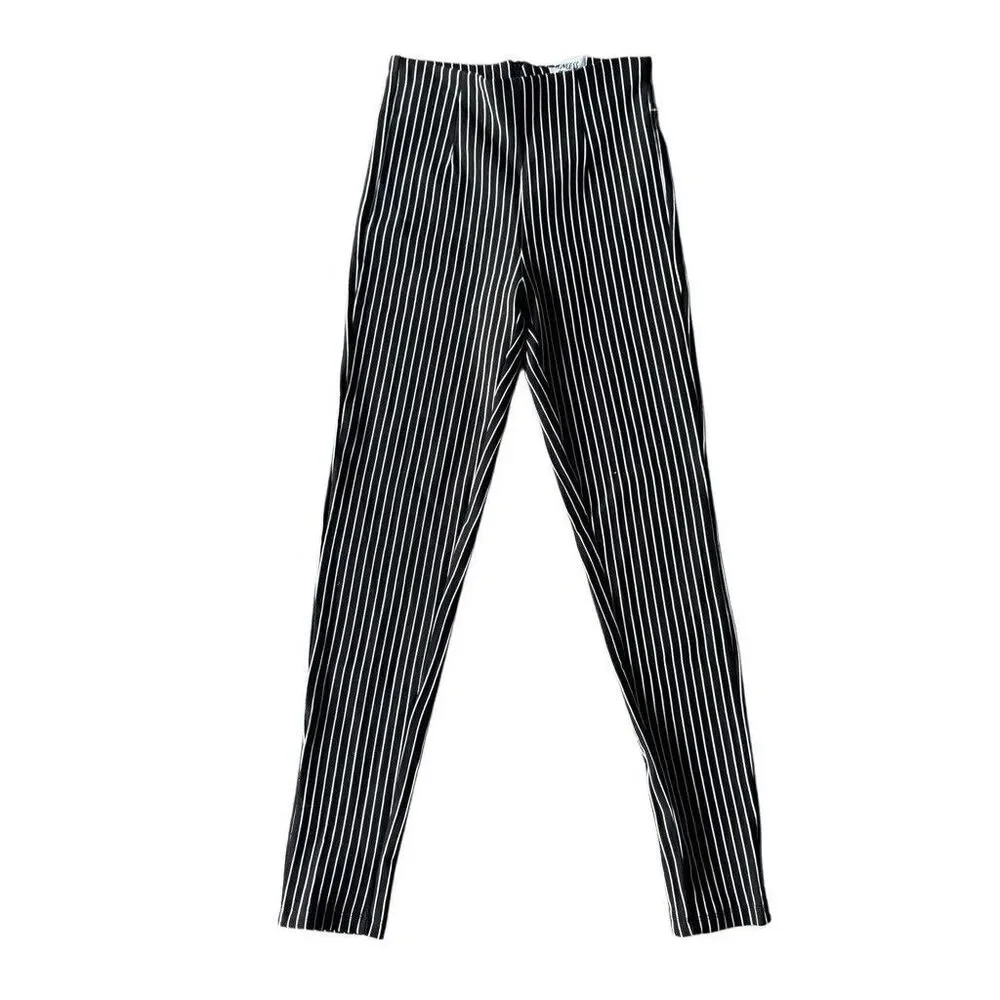 Princess Polly Black White Stripe Skinny Leg Pants Jeggings‎ Leggings Size 0 - Picture 3 of 5
